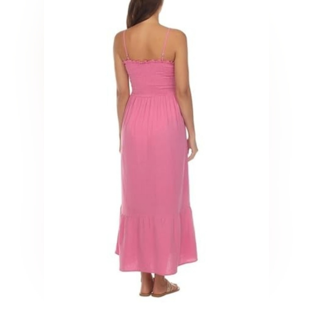 Raviya Smocked Cotton Sleeveless Cover up Maxi Elegant Pink Dress - Picture 2 of 3